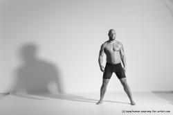 Underwear Gymnastic poses Man Black Muscular Bald Dancing Dynamic poses Academic